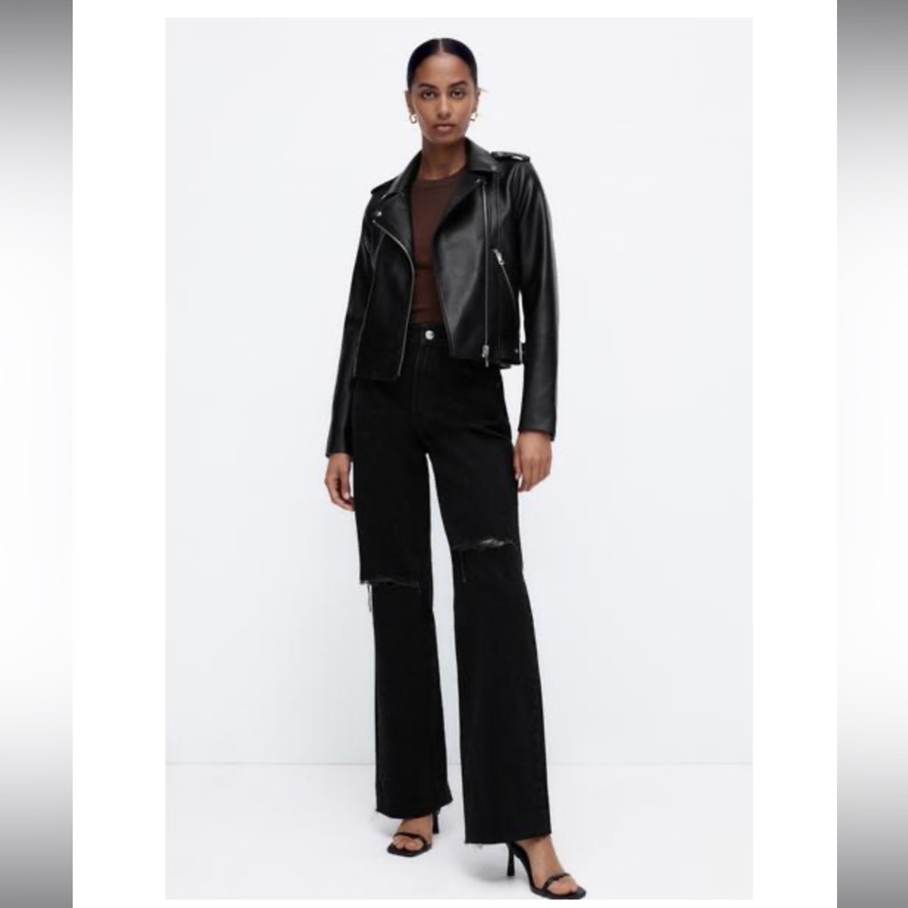 Zara Black Faux Leather Biker Jacket